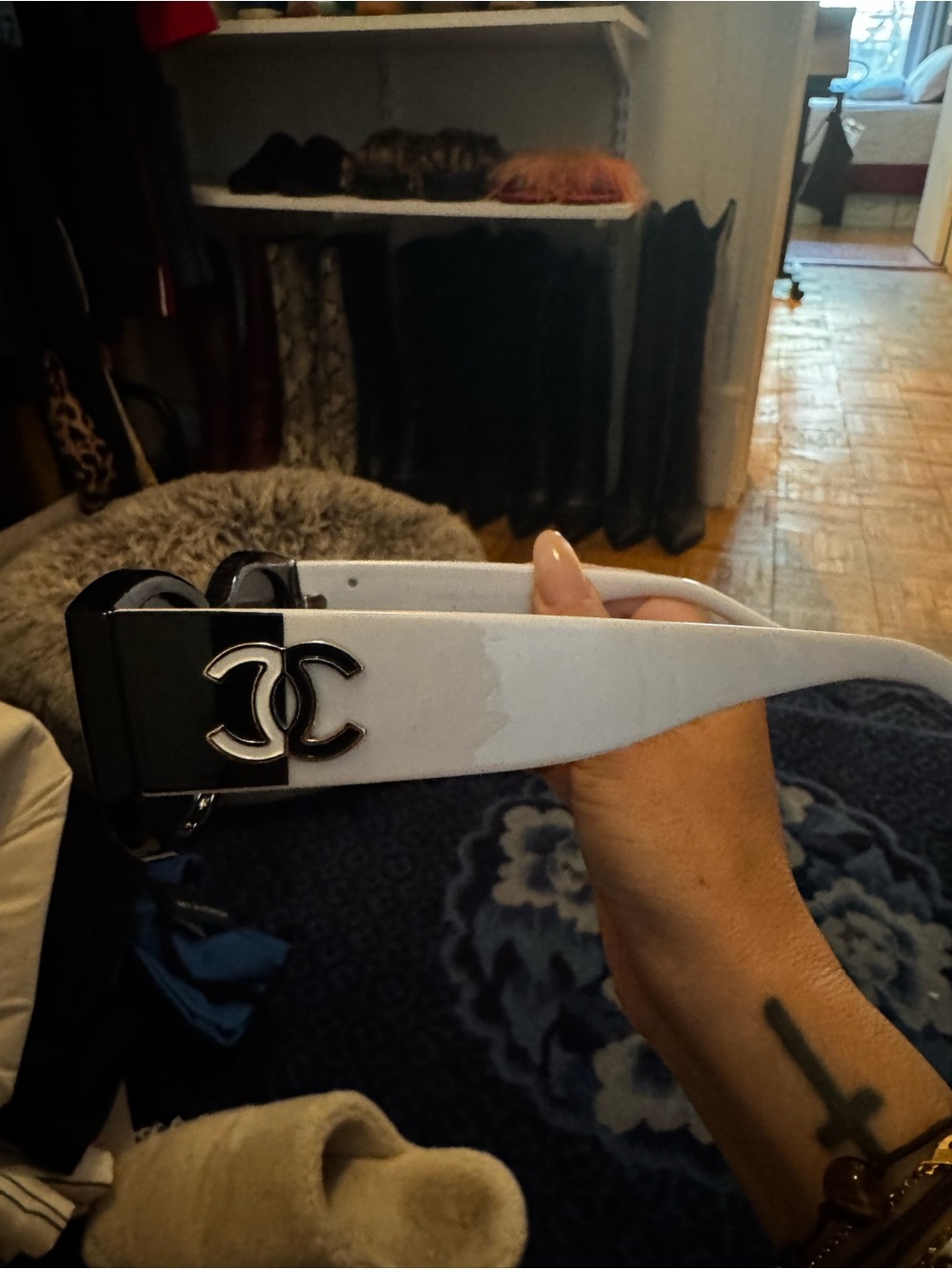 Designer-Inspired Black & White Logo Sunglasses